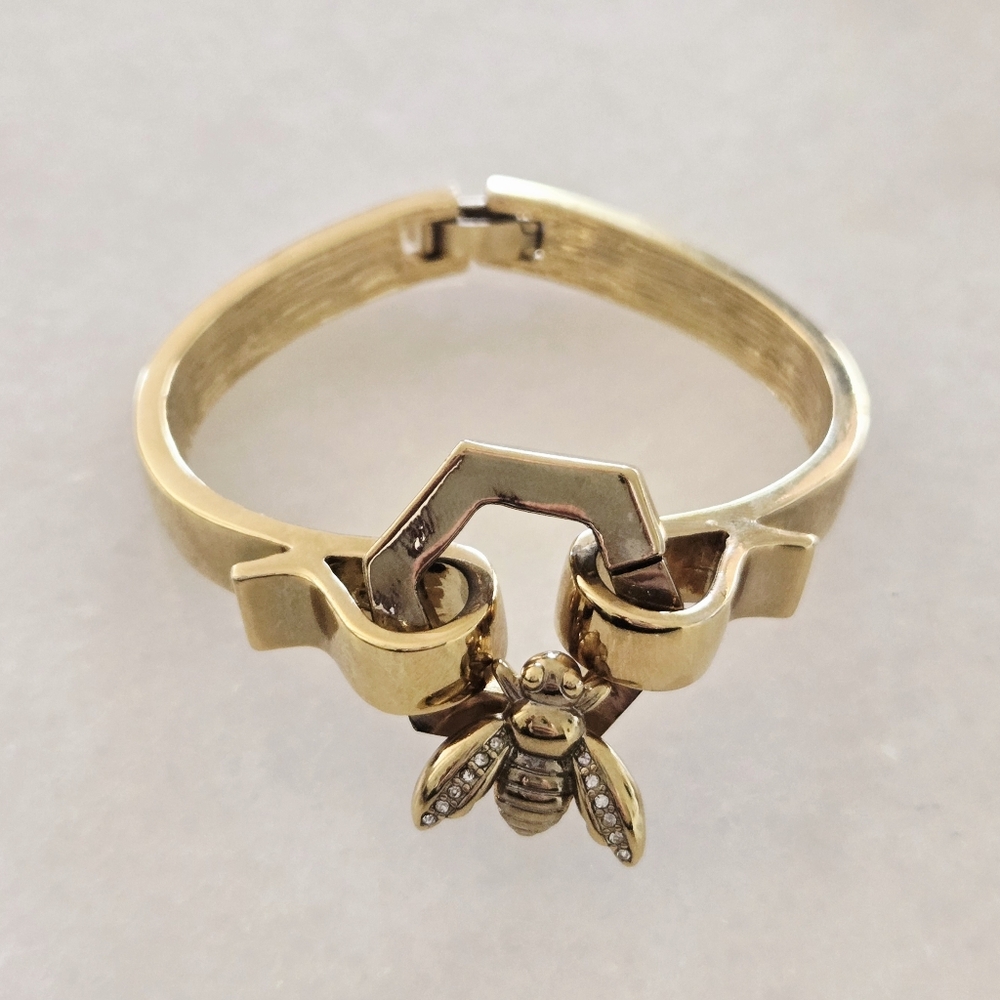 Bee & Rhinestone Bangle Bracelet, Rhinestone, Anne Klein - Picture 3 of 9